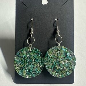 Green Glitter Rock Resin Circle Drop Earrings - Women Jewelry